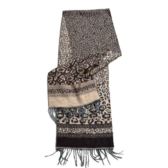 V.Fraas Cashmink Cheetah Fringe Scarf - Picture 2 of 4